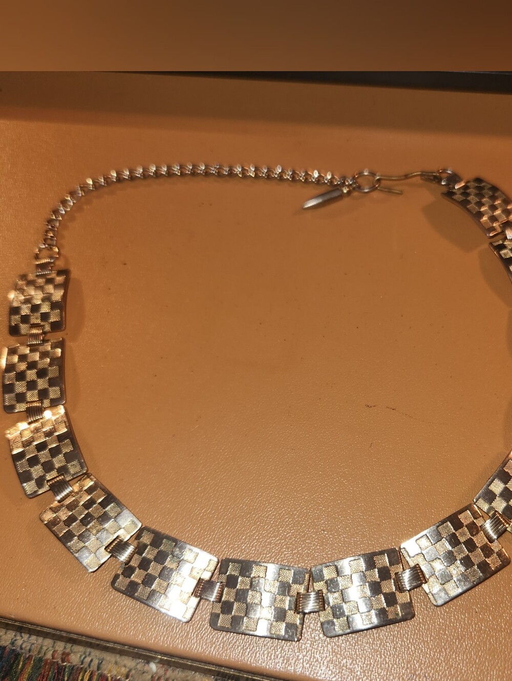 Checkerboard Square Link Necklace - Silver Tone Women’s Jewelry